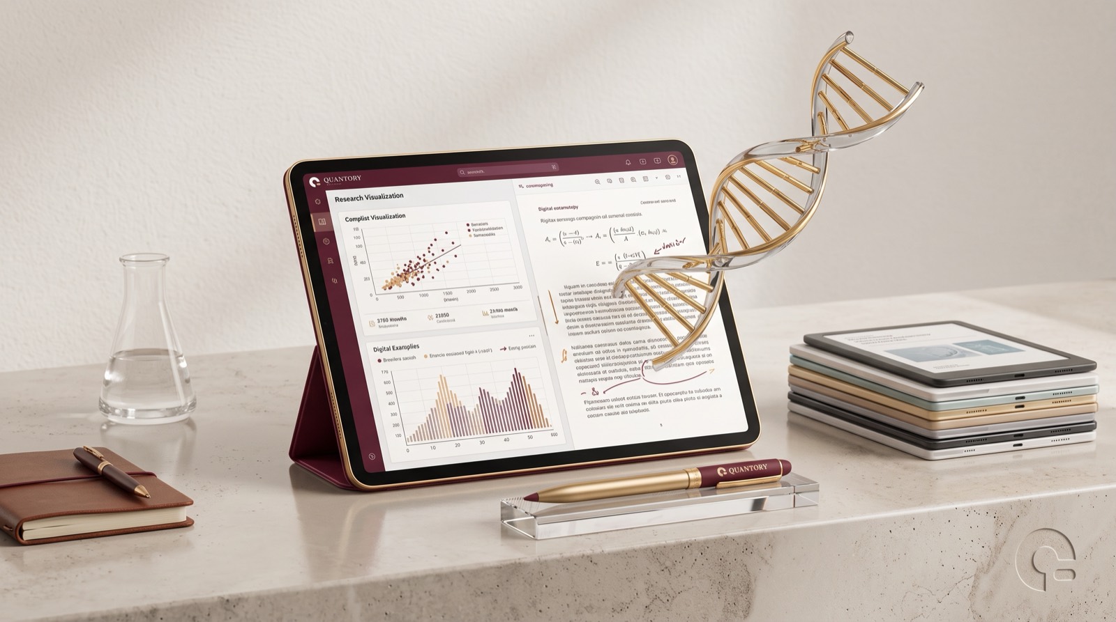 Plataforma Quantory Editora exibida em um tablet